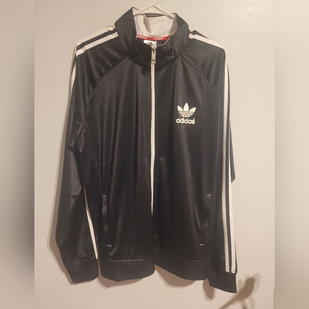 Adidas Black Track Jacket with White Stripes. - Picture 3 of 12